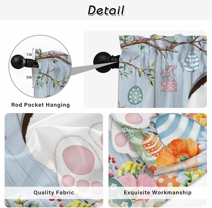 Easter Kitchen Tier Curtains 24 Inch Long 2 Panel Set, Rod Pocket Cafe Small