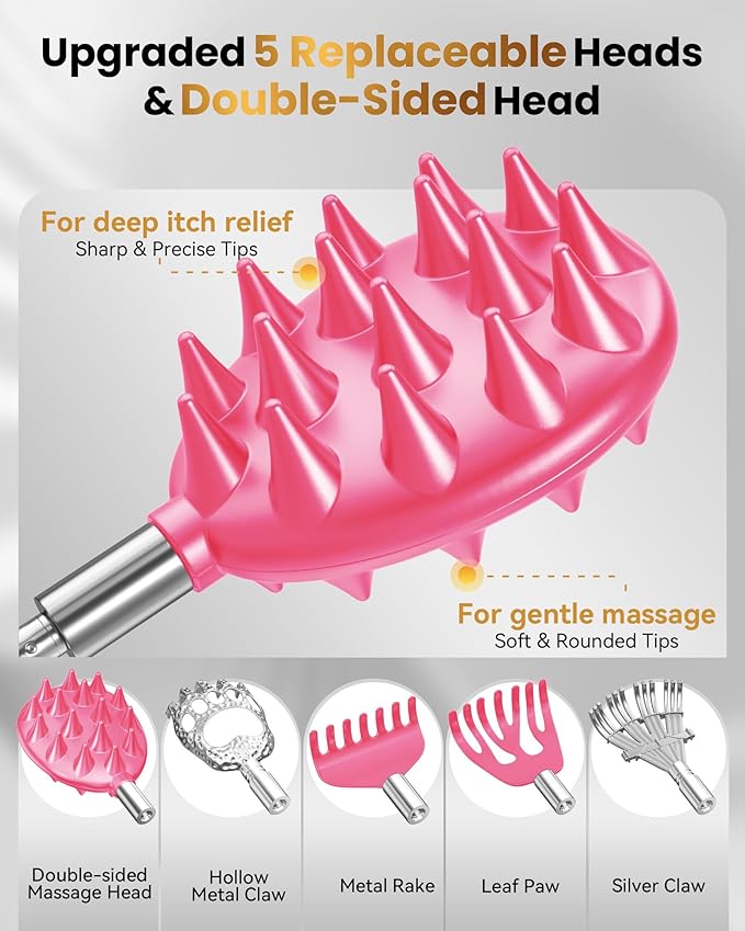 Telescoping Back Scratcher with 5 Detachable Heads, Gifts for Christmas, Stocking Stuffers for Men, Women, Him, Her, Dad, Funny White Elephant Gifts for Adults, Gift Box Included