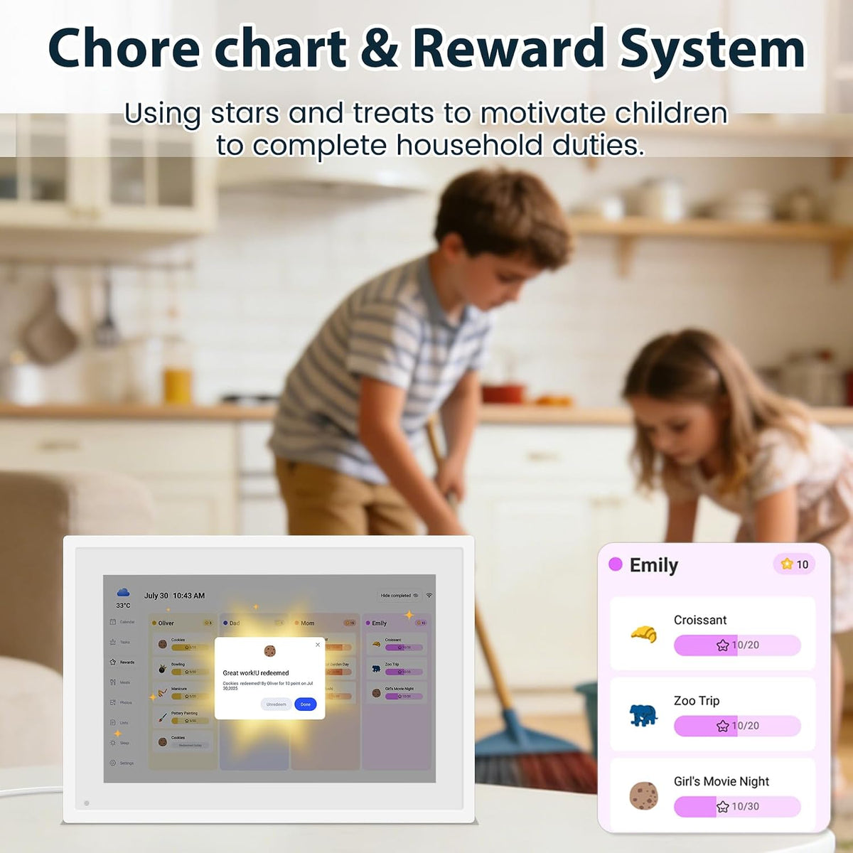 Digital Calendar 10.1", Smart Calendar Planner & Chore Charts, 1080P Full HD Interactive Touchscreen for Family Planner Display, Smart Family Calendar, Desk Mount, Gifts for Women Men