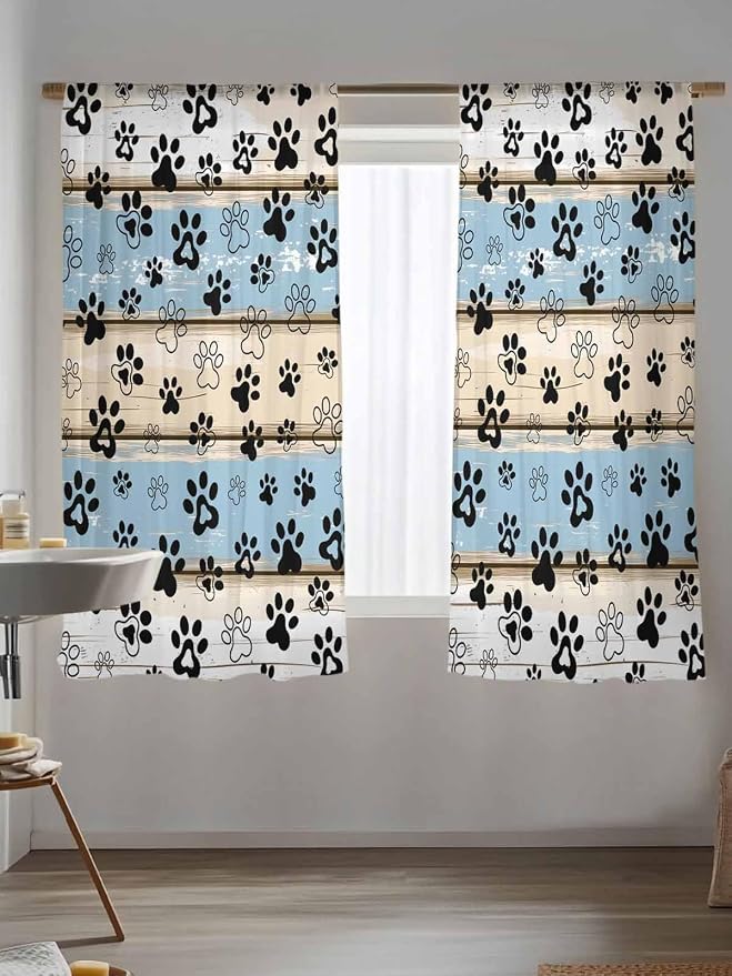 Sheer Curtains 63 Inch Length, Vintage Farmhouse Rustic Wooden Grain Privacy
