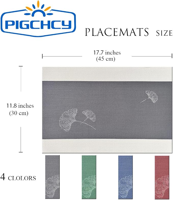 PIGCHCY Ginkgo Placemats Set of 4, Non-Slip Placemats Easy to Wipe Clean