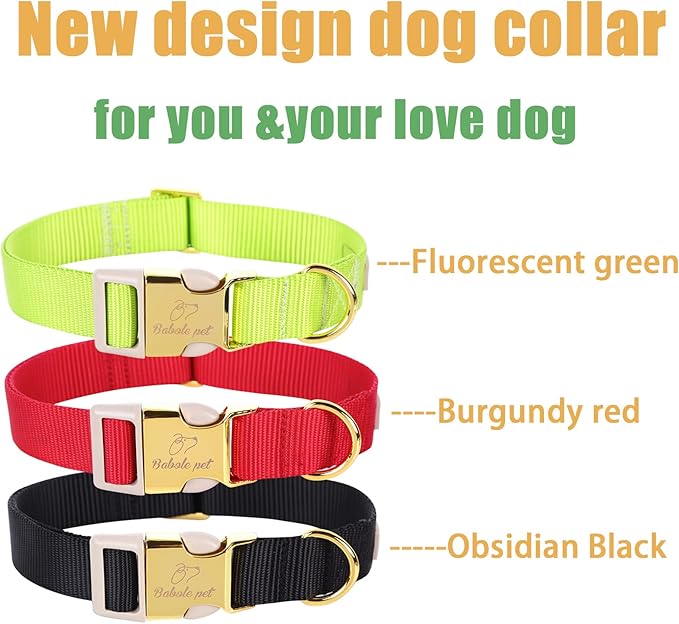 Nylon Dog Collar - Adjustable Fluorescent Green Soft Webbing Dog Collars for Small Medium Large Dogs Boy Girl Puppy Collar with Safety Metal Buckle S
