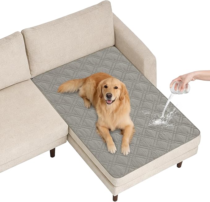 100% Waterproof Dog Couch Protector, Triple-Layer Waterproof Dog Bed Cover Pet Blanket Reversible 2-Tone Sofa Shield, Non-Slip Furniture Guard for Pets(42×50 Inch, Light Gray+Gray)