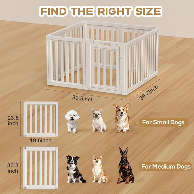 Clear Dog Play Pen,Pet Playpen with Door,Easy to Clean and Install Puppy pens for Both Indoor and Outdoor use (White, 23.6 inch Height, 8 Panels)