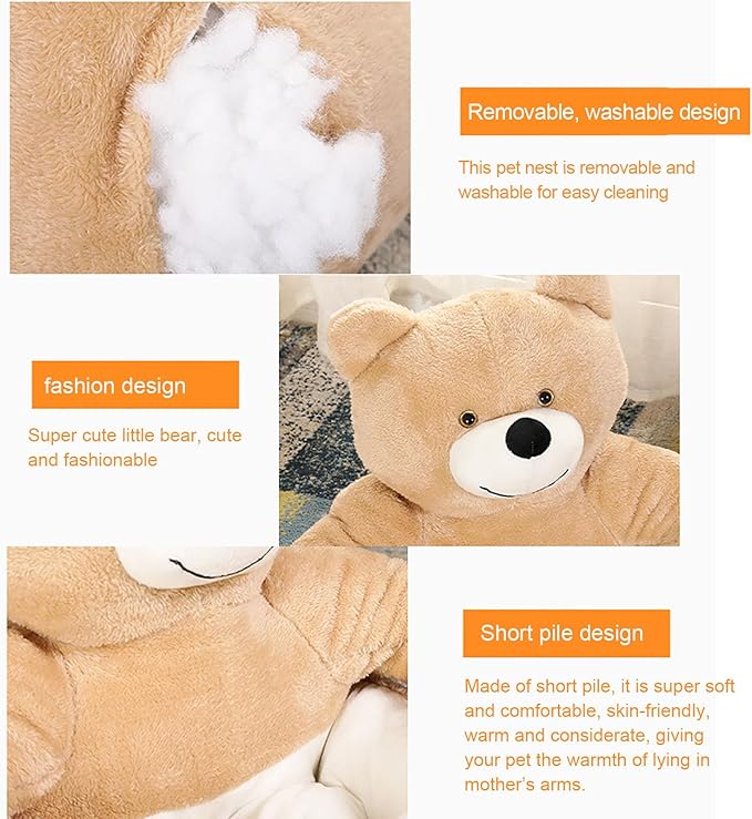 Dog Sofas & Chairs, pet Shape Sofa, Slip Resistant Dog cat Furniture, Adorable Bear Shaped Pet Sofa Bed, Washable Dog cat Couch, Plush Soft Couch for Dogs and Cats S(bottomDiameter46cm) Khaki+mat
