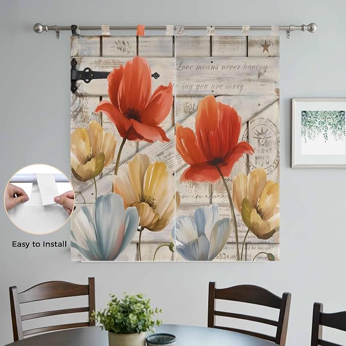 Retro Floral Living Room Curtains 84 Inch Length, Window Curtains Tab Top