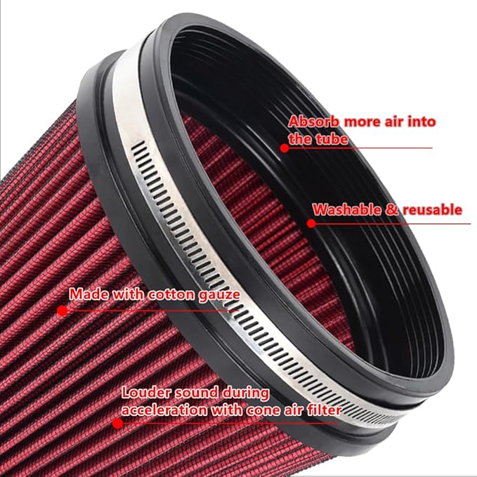 6" Inlet Cold Air Intake Filter Cone Replacement Performance Washable Clamp-On