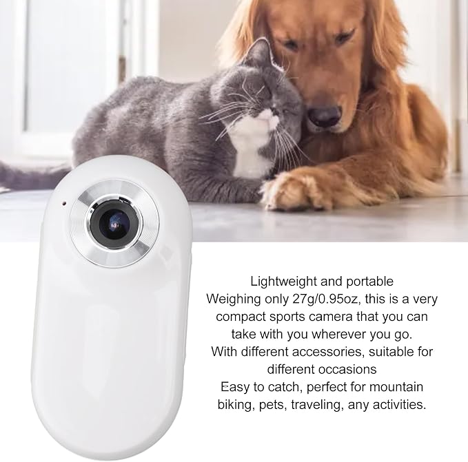 Cat Camera Collar - 170° Wide Angle Pet Dog Collar Camera with 0.96 Inch LCD Screen, Multi Fuctional Pet Cat for Video Records, White