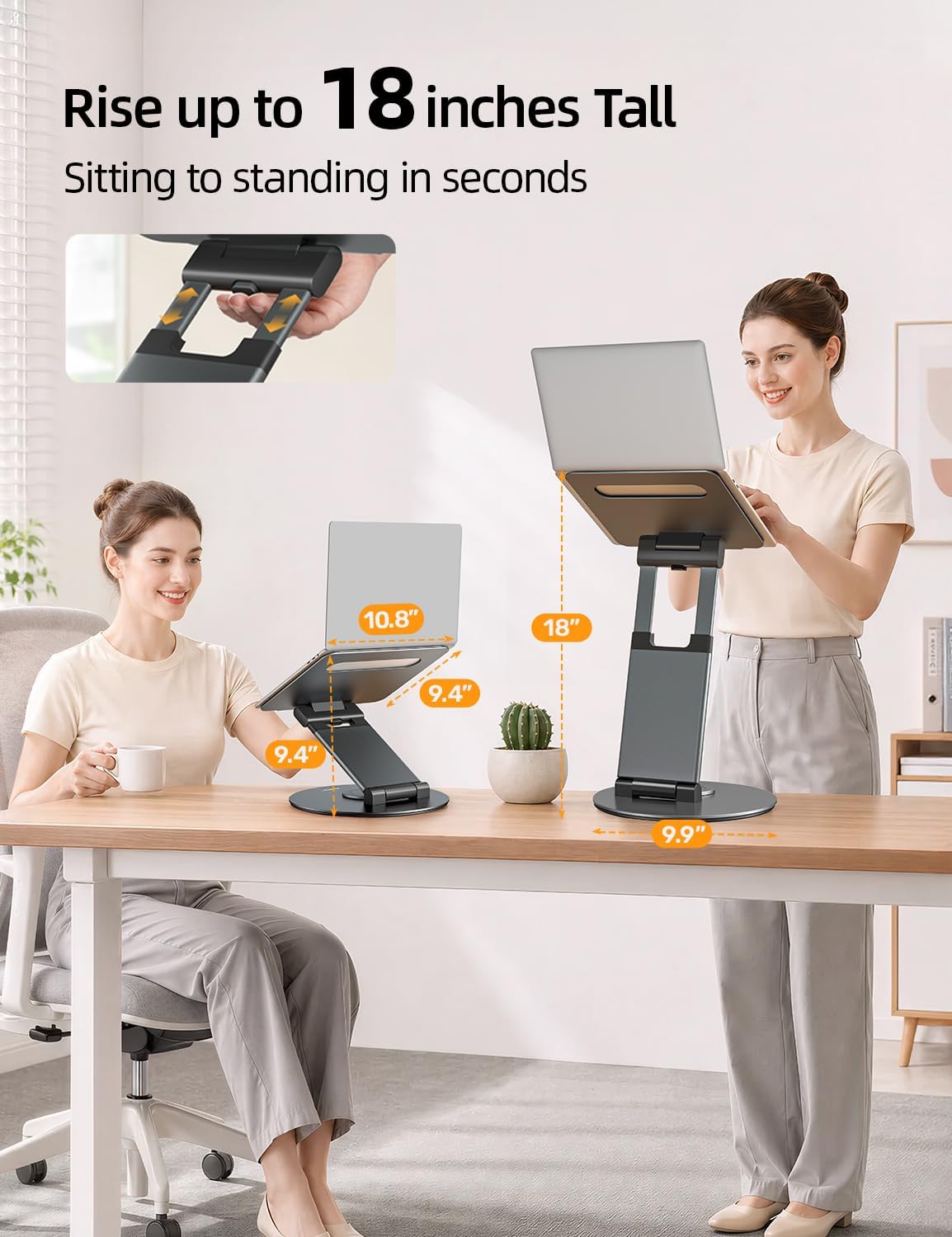 Nulaxy 18" Height Telescopic 360 Rotating Aluminum Laptop Stand Desk, Gray