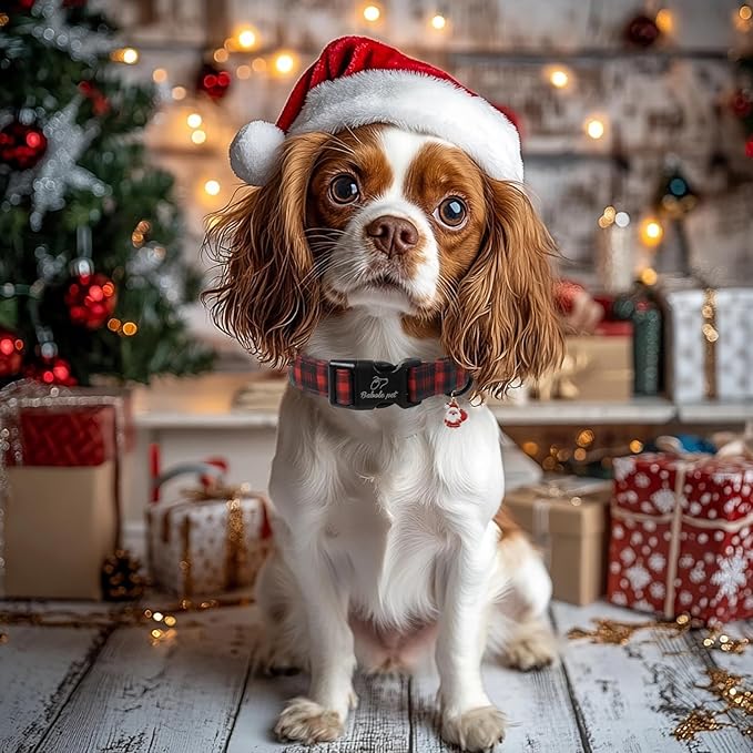 Christmas Dog Collar for Puppy Small Dogs - Vintage Red Green Tartan Christmas Collars for Dogs, Soft Adjustable Winter Holiday Dog Collars with Quick Release Buckle XS