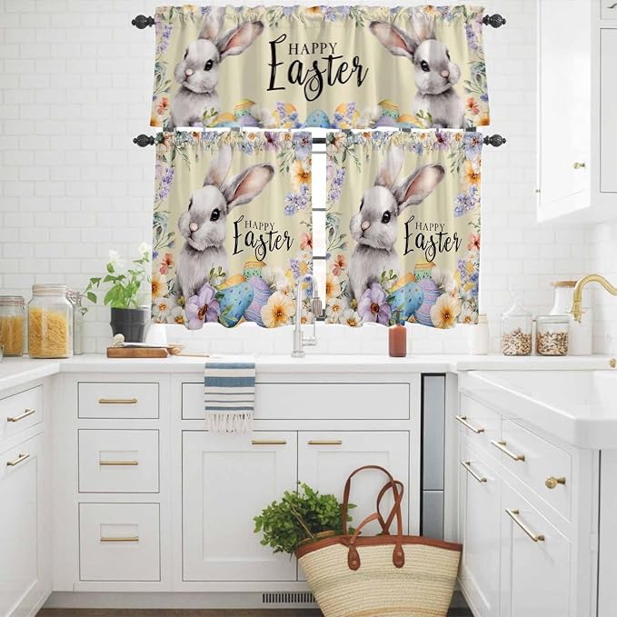 Happy Easter Kitchen Curtains Set 3 Piece