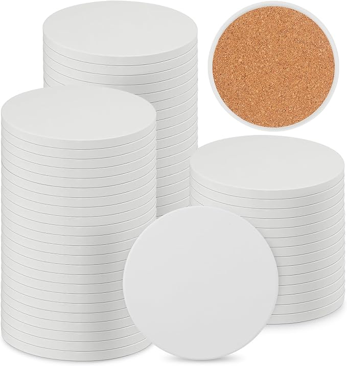 GNIEMCKIN 60 Pieces 4 Inch Round Blank Ceramic Coasters, Unglazed Ceramic Tiles