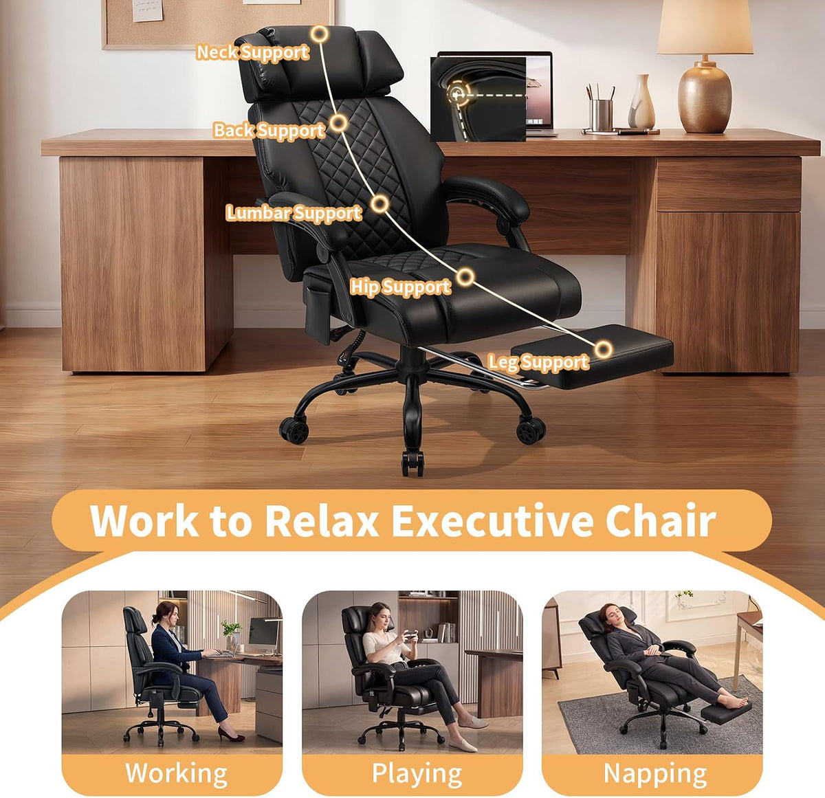 HOFFREE 8-Point Vibration Massage Office Chair with Heat for Home Office