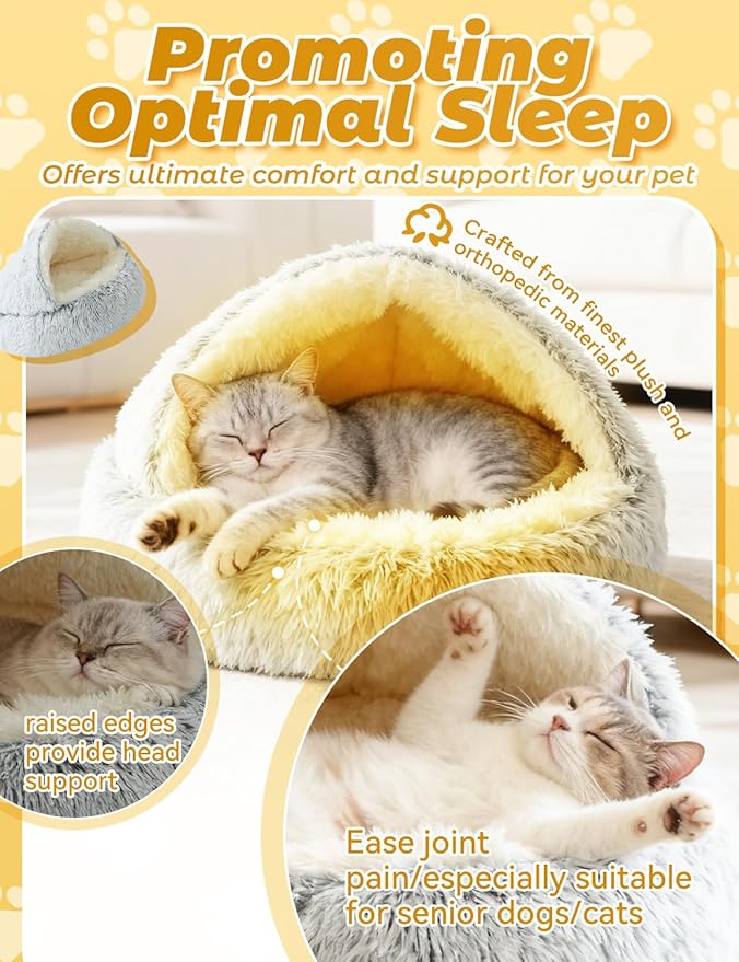 Dog Bed, Dog Bed with Cover Cave, Dual Comfort Design, Pet Bed for Small/Medium/Large Cats and Dogs, Anxiety Relief, Durable & Chew-Proof, Improves Sleep & Behaviour (Gray, 28in)