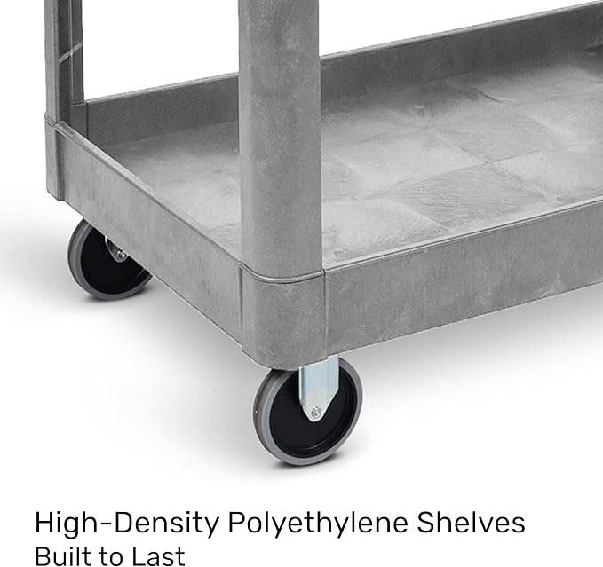 Tubstr Extra Large Two-Shelf Utility Cart with Wheels | 500 lb. Capacity Rolling Utility & Tool Cart for Warehouses, Industrial Settings, Auto Garages, & More (Gray, 45.5 x 24.5)