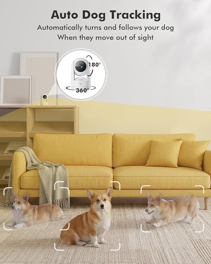 Dzees 5G/2.4G WiFi Indoor Security Camera Pet Camera No Subscription, 2K 360° WiFi Cameras, Wired Dog Pet Camera with Phone App, MagicPix Night Vision, Calls, 2-Way Audio, 24/7, Motion Tracking