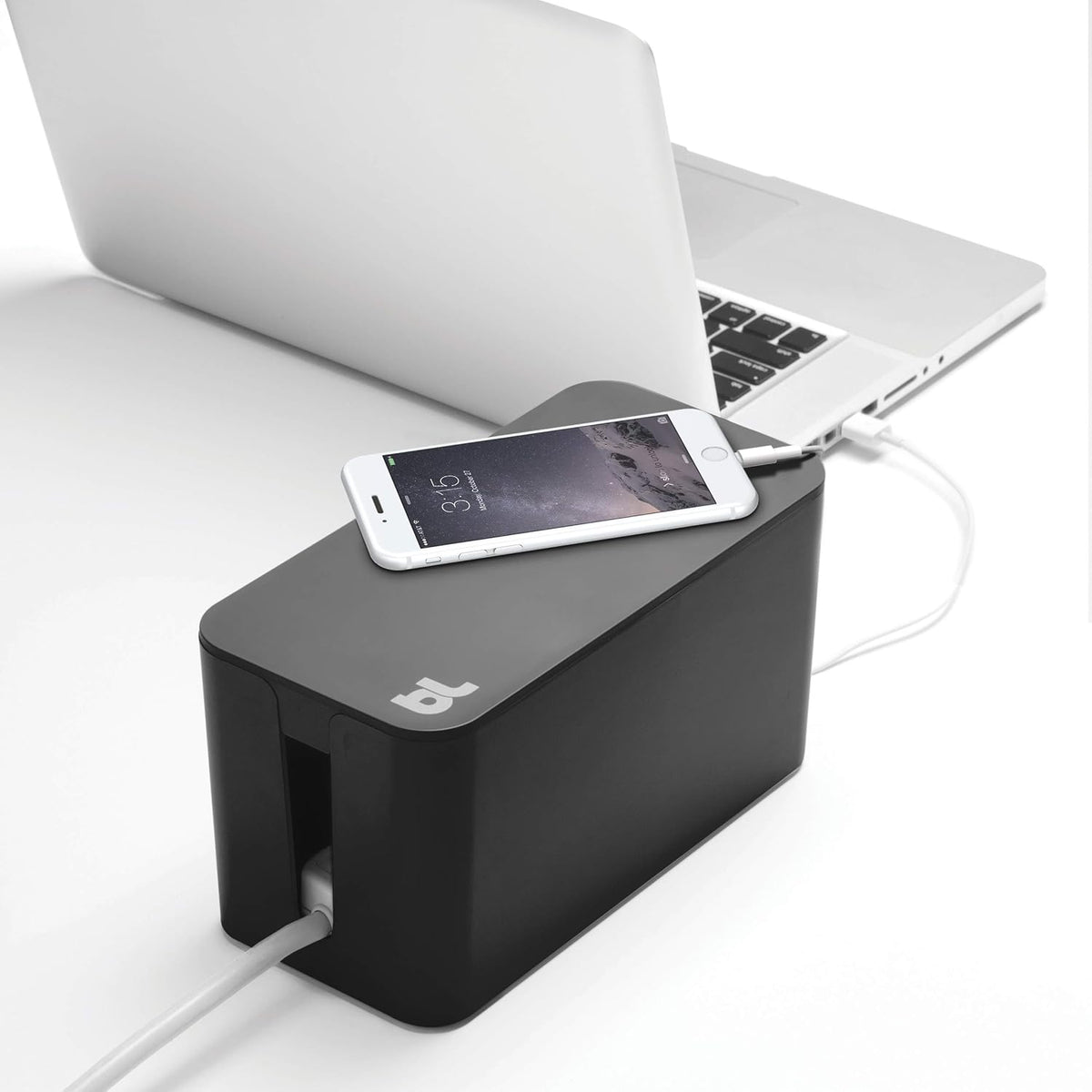 Bluelounge CableBox Mini Cable Management with Small Surge Protector, Black (CBM-BL)