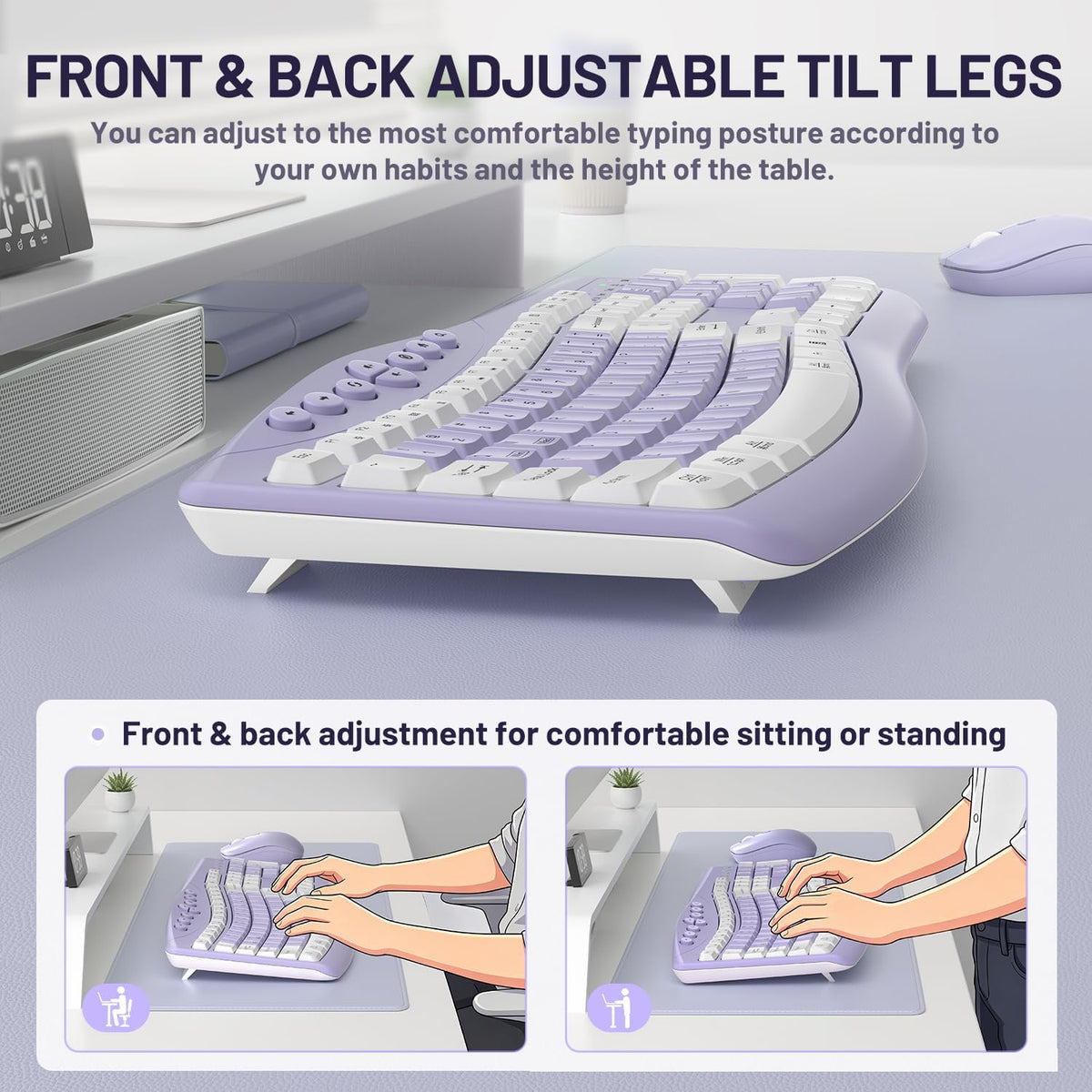 Wireless Keyboard and Mouse Combo Silent Ergonomic Curved Design for Office