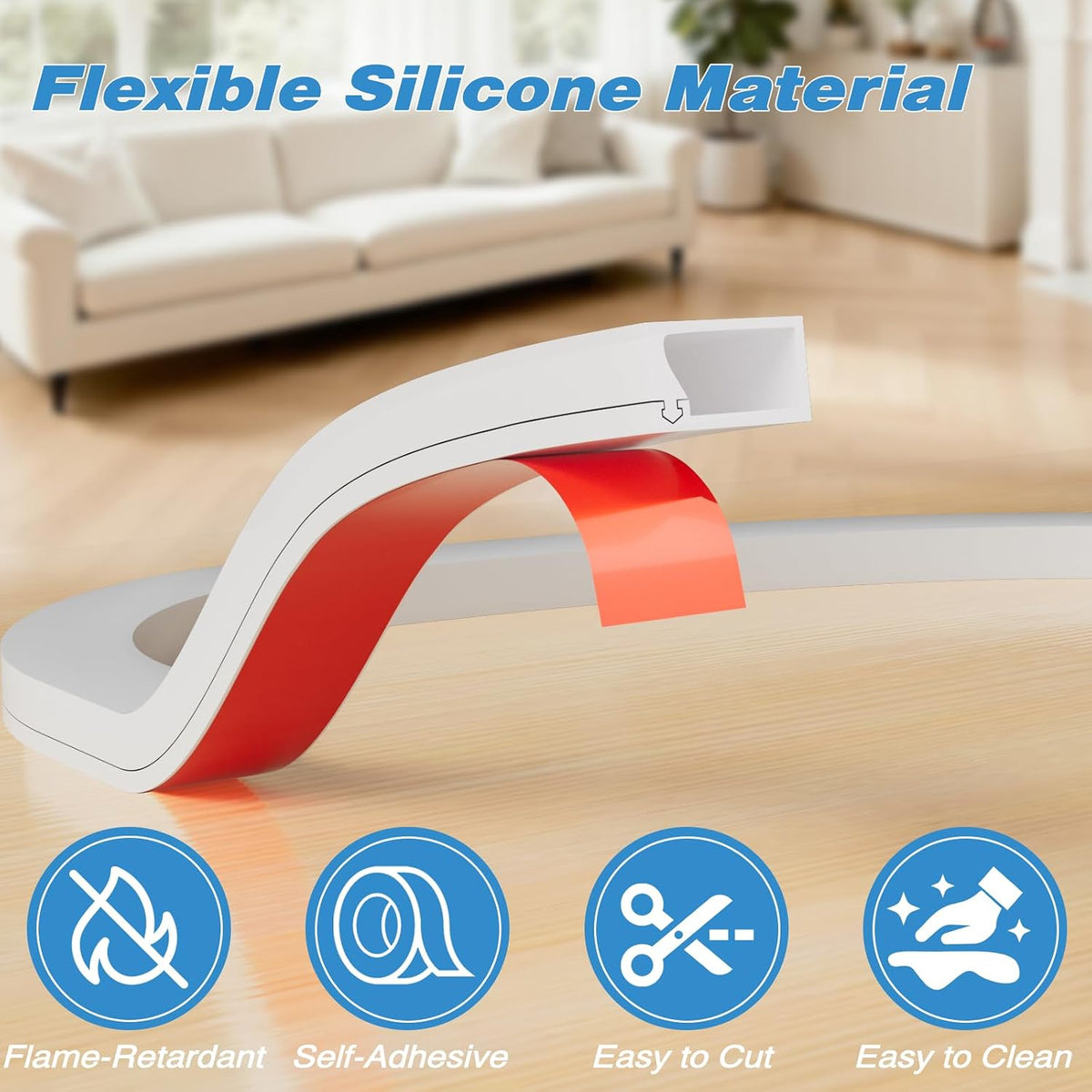 118" Silicone Cord Hider for 2-3 Cords, Self-Adhesive Large Wall Cord Cover