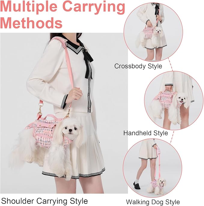 Dog Lift Harness Dog Carrier Dog VES Harness Adjustable Dog Leash with Small Puppy Treat Bag（Pink,M）