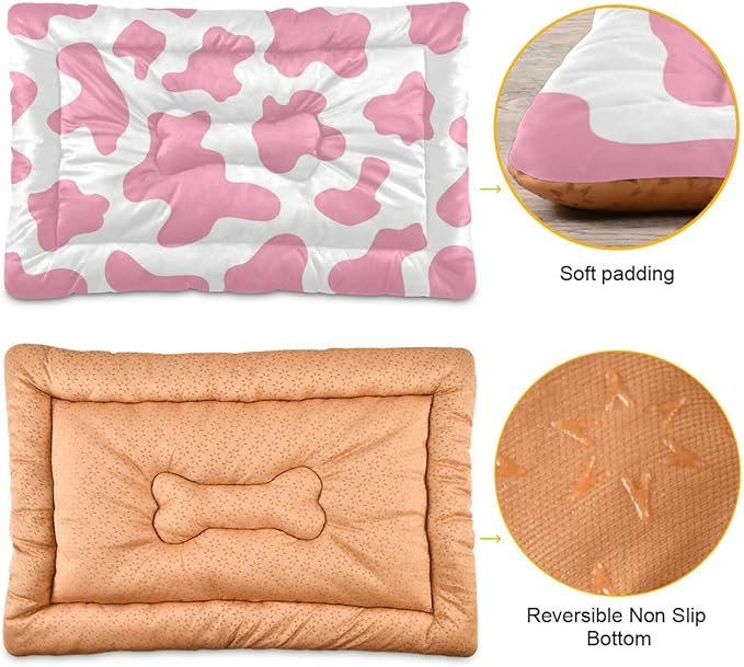 Pink Milk Cow Print Pet Bed Cute Dog Bed Mat Absorbing Non Slip Pad Pet Sleeping Mat for Small, Medium, and Large Dogs Puppy Cat 24 in x 18 in