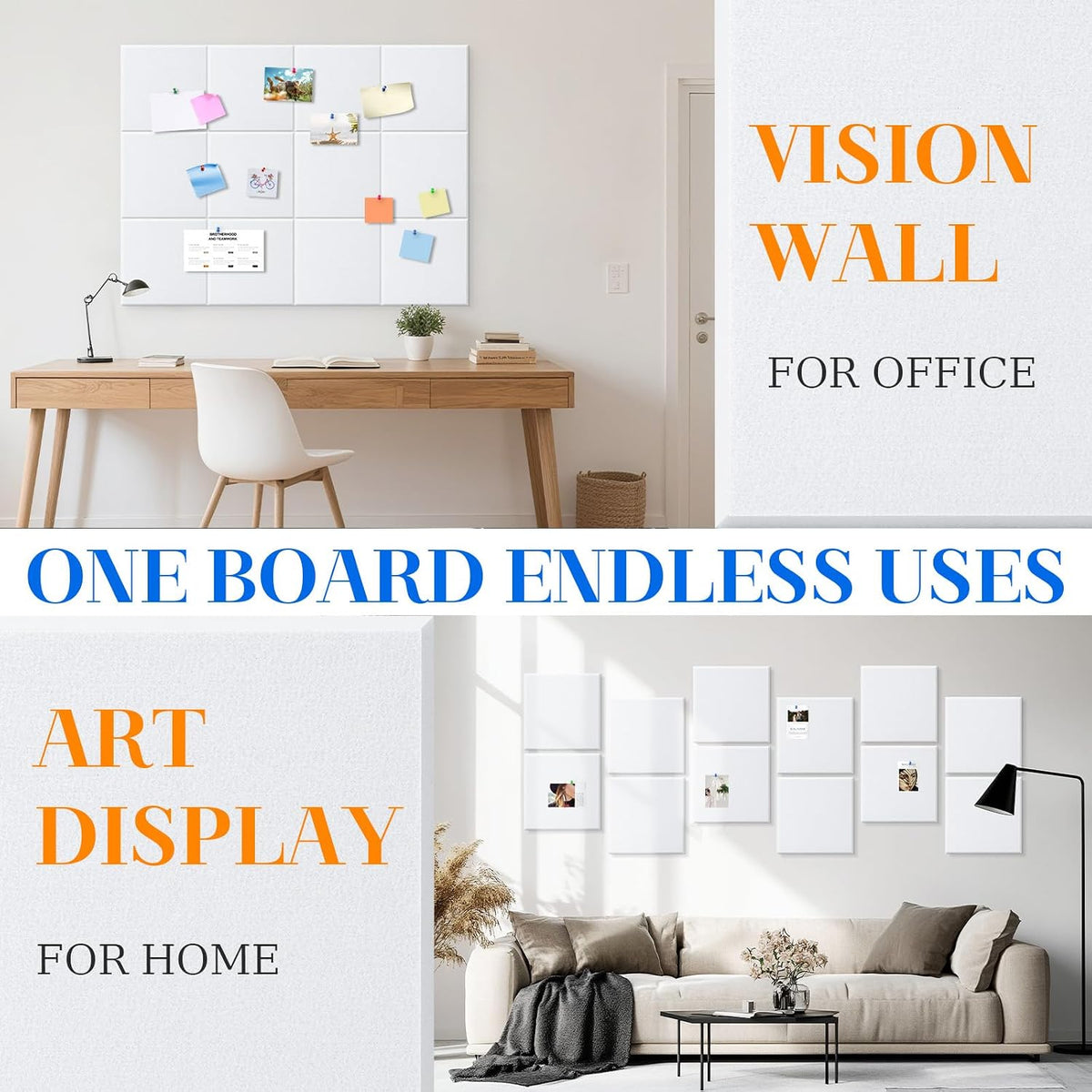 DOLLAR BOSS Felt Cork Board Tiles 48" x 36" Bulletin Board, 12 Pcs White