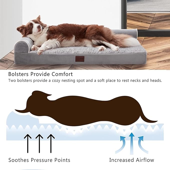 Orthopedic Dog Beds Extra Large Sized Dog, Pet Sofa Bed with Removable Washable Cover, Egg Foam Support, Bolster Cushion for Comfortable Sleep, Waterproof & Non-Slip Bottom Bed