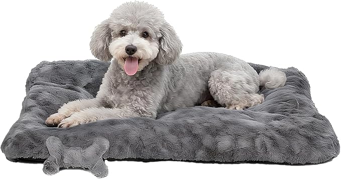 Washable Dog Bed for Small to Large Dogs, Calming Anti Anxiety Medium Dog Bed, Deluxe Plush Faux Fur Crate Beds, Comfy Fluffy Kennel Pad Pet Sleeping Mat Non-Slip Bottom, 35"x22", Dark Grey