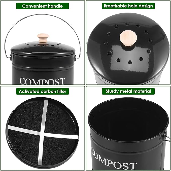 Kitchen Compost Bin 0.8 Gallon Metal Countertop Compost Bin