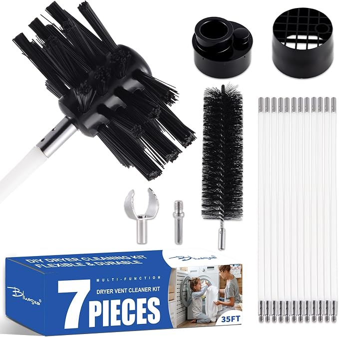 Bluesea 7 Pieces 35 Feet Dryer Vent Cleaner Kit, Reinforced Nylon Dryer Vent