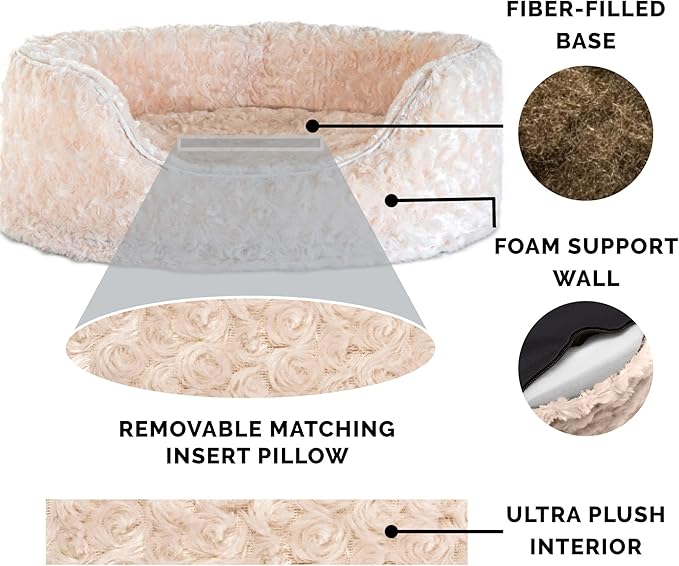 Furhaven Dog Bed for Large Dogs w/ Removable Washable Cover & Pillow Cushion Insert, For Dogs Up to 55 lbs - Ultra Plush Faux Fur Oval Lounger - Cream, XL/Extra Large