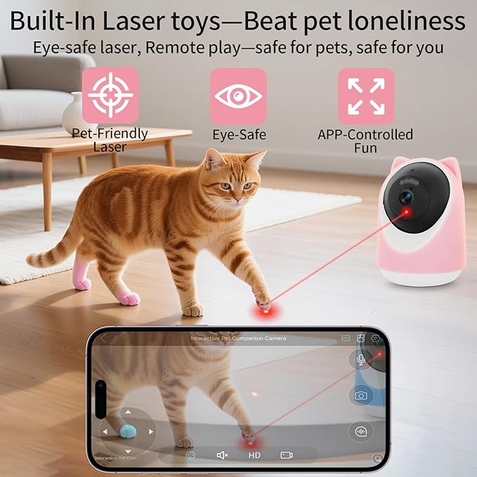 4MP 2.4/5GHz WiFi Pet Camera with Laser Toy, Night Vision & Motion Detection Alerts - APP Remote Control Interactive Device for Dog & Cat Monitoring (Indoor Security Camera)