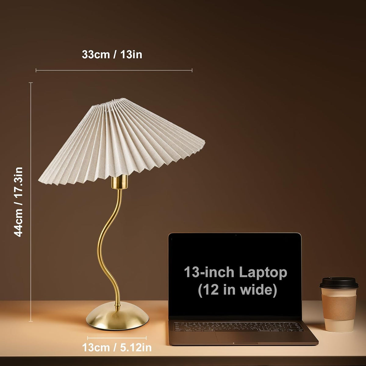 KUNJOULAM Small Pleated Table Lamp, Bedside Nightstand Lamp with Beige Lampshade, Morden Mini Lamp for Bedroom Home Office Decor, Bulb not Included