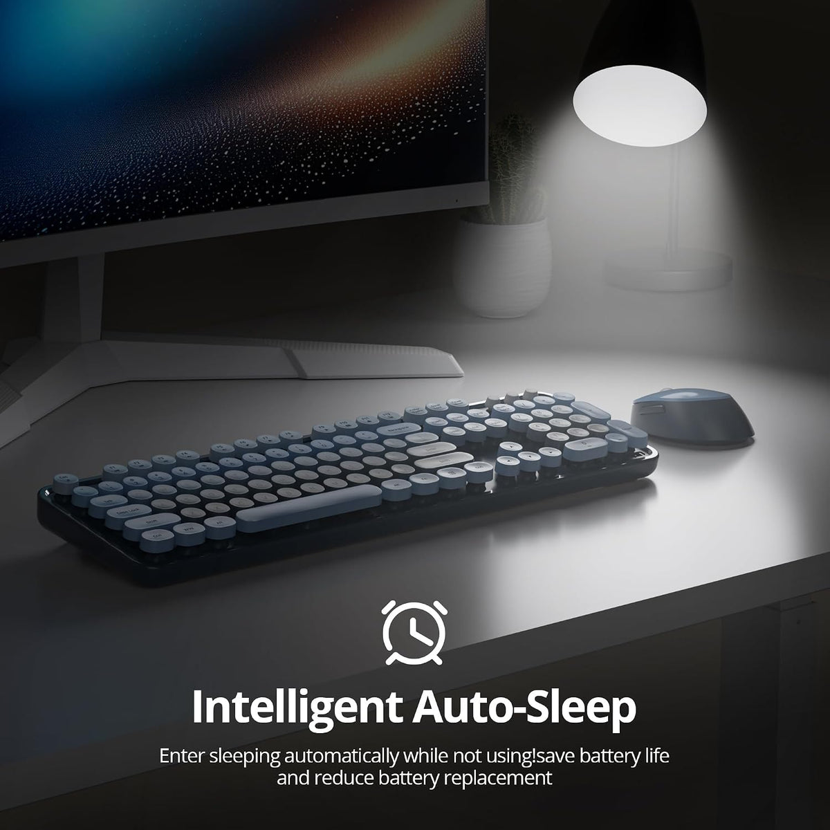 Wireless Keyboard and Mouse Set, Retro Typewriter Sea Blue