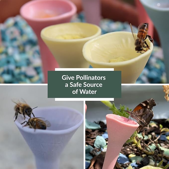 5 Pack, Bee Watering Station, 100% Handmade Porcelain, Bee and Butterfly Feeder