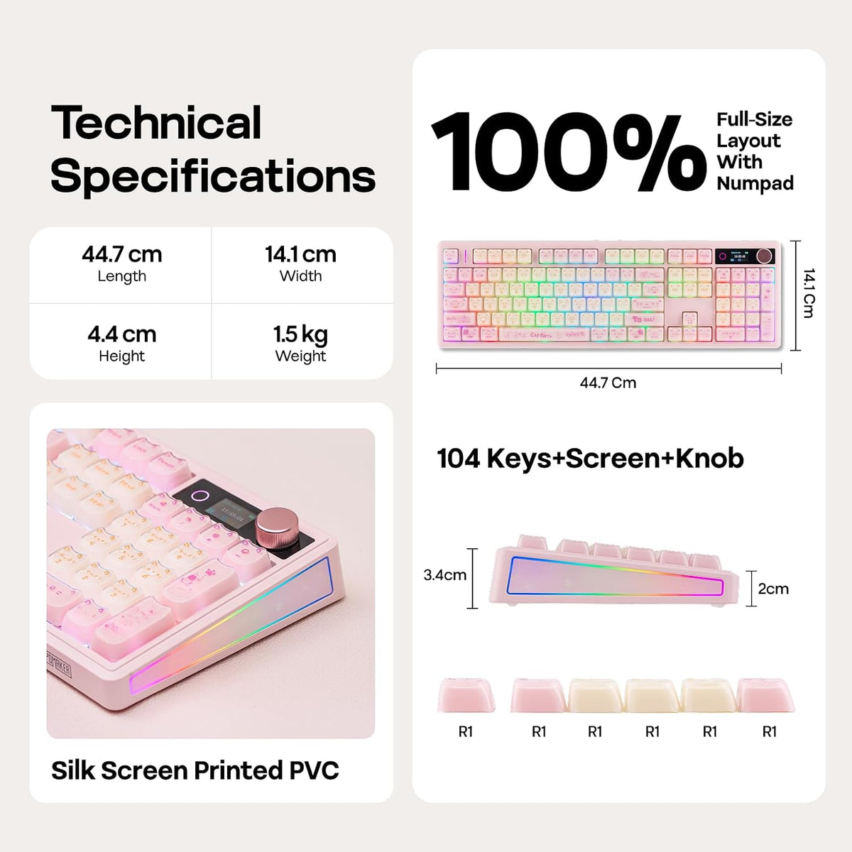 EPOMAKER TH108 V2 PRO Full Size Mechanical Keyboard with Screen&Knob