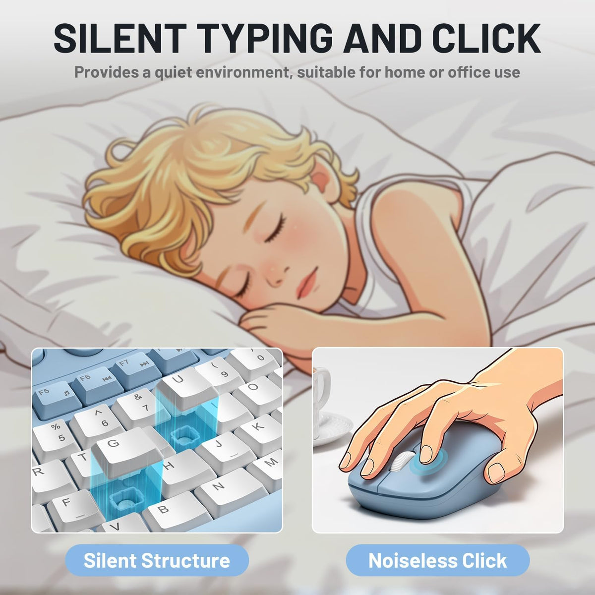 Wireless Keyboard and Mouse Combo Silent for Office,Ergonomic Curved Design