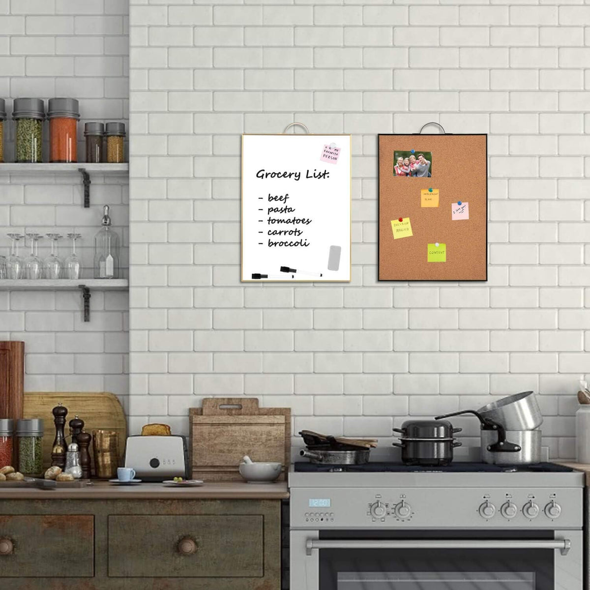 Small Whiteboard Cork-Board Combo for Wall, 2-Board Set, 24"x16" Total