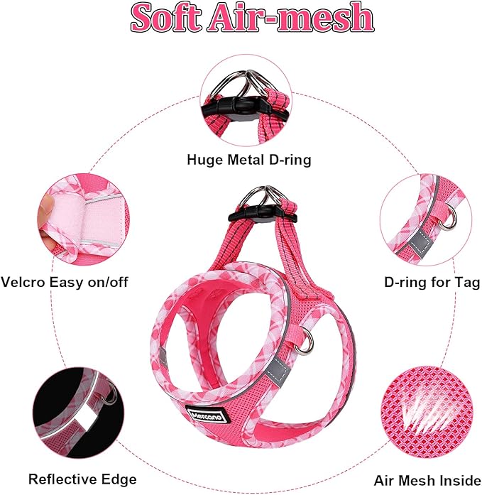 Mercano Soft Mesh Dog Harness and Leash Set, No-Chock Step-in Reflective Breathable Lightweight Easy Walk Vest Harnesses with Safety Buckle for Small Dogs, Cats (XS, Fuchsia)