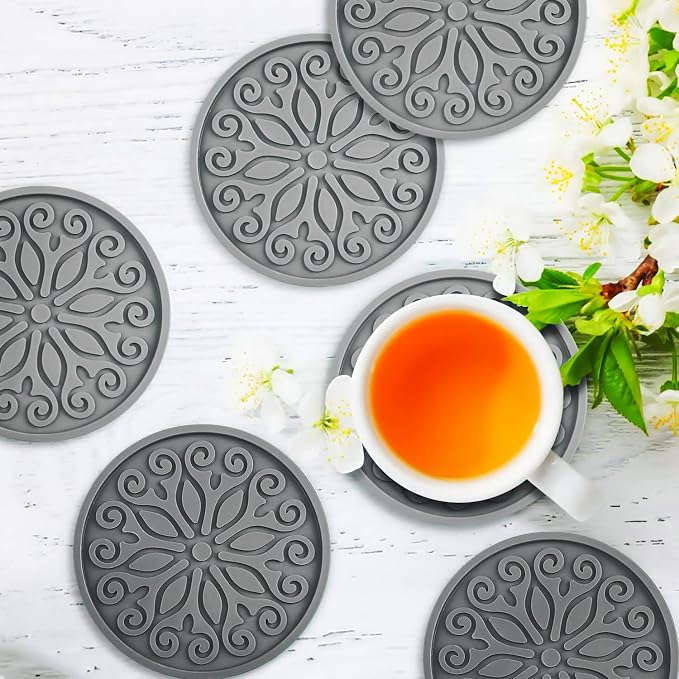 Coasters for Drinks, Resistant Reusable Silicone Coasters