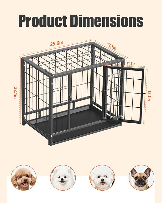 27 Inch Dog Crate, Escape Proof Dog Cage with Dual Door Lock, Removable Tray for Easy Cleaning, Dog Kennel Indoor Outdoor Use