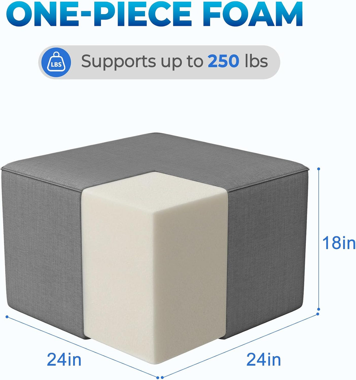 Square Outdoor Ottoman Pouf, 24" Waterproof Patio Foot Rest, Dark Gray
