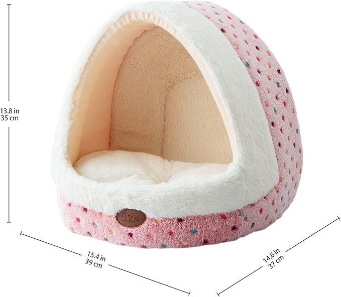 Tofern Dog Beds for Small Dog Cats Colorful Dots Pattern Striped Cute Fleece Warm Washable Igloo Pet Bed with Removable Cover