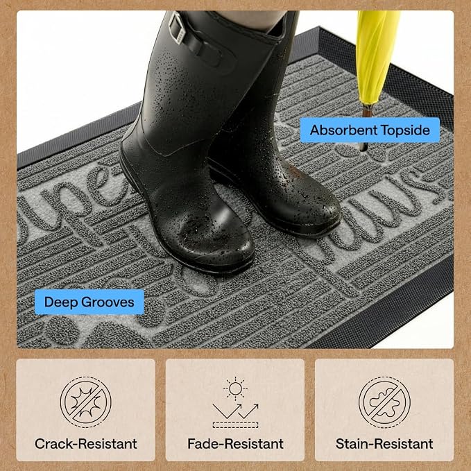 GORILLA GRIP 100% Waterproof All-Season WeatherMAX Doormat, US Designed Natural