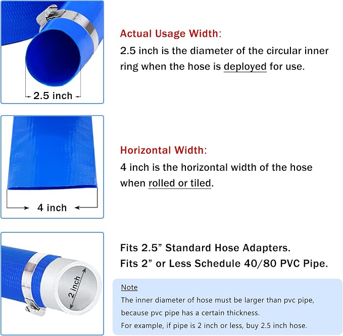 DAVCO 2.5" x 50 ft Pool Backwash Hose, Heavy Duty Reinforced Blue PVC Lay Flat