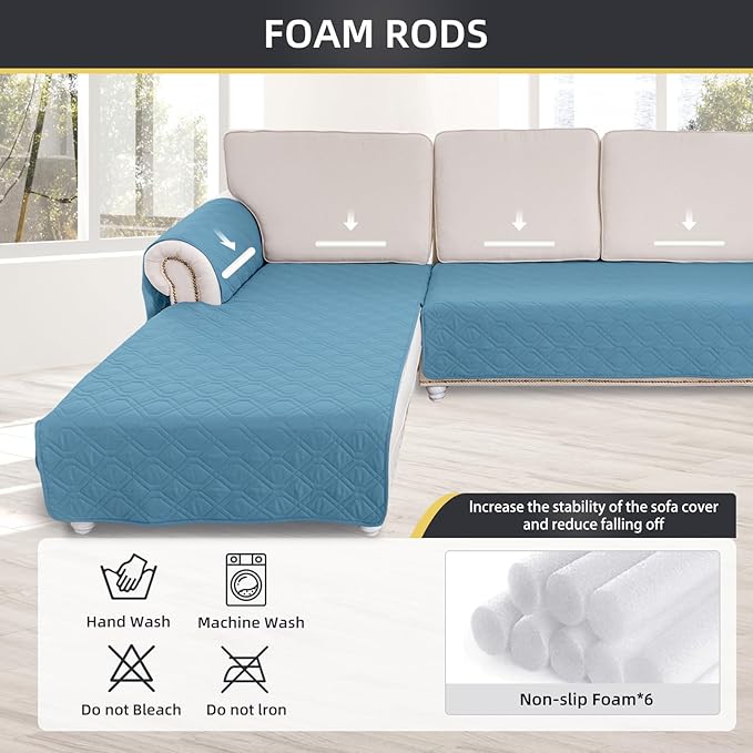 ele ELEOPTION 100% Waterproof 2 Piece Couch Cover Pet Blanket Sectional L Shape Sofa Cushion Cat Dog Bed Cover (Chaise Lounge + 2 Seat Covers) Blue