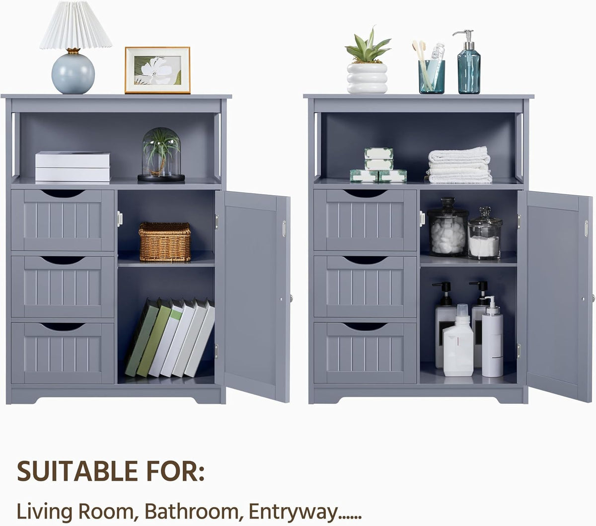 Yaheetech Large Freestanding Bathroom Storage Cabinet with 3 Drawers, Gray