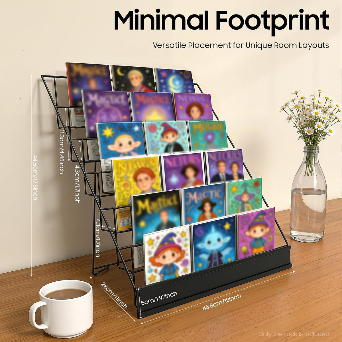 6 Tier Wire Book Display Rack Shelf, Black Book Signing Rack Tabletop Magazine Comic Display Racks for Library Classroom Picture Literature Brochure, Card Shelf Holder Stand 18" x 11" x 17.5"
