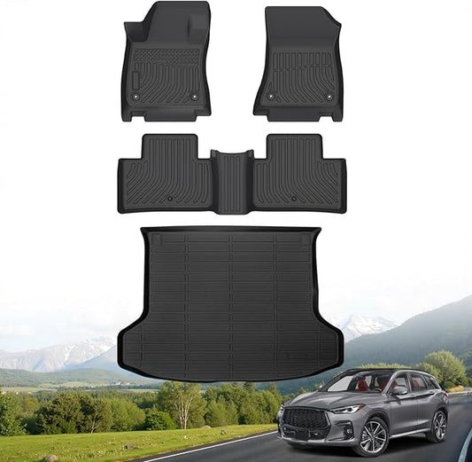 Hutisya-Floor Mats & Cargo Liner Set Fit for Infiniti QX50 2025-2019 / Infiniti QX55 2022-2025 All Weather Protection Anti-Slip & Durable TPE Full Set Liners Automotive Accessories-Black
