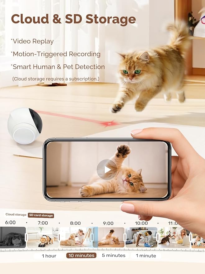 Orison Smart Mobile Pet Camera Robot, 1080P HD Indoor Pet Camera for Home, Auto Patrol & Auto Recharge, Night Vision, Two-Way Audio, App Control, Local Storage